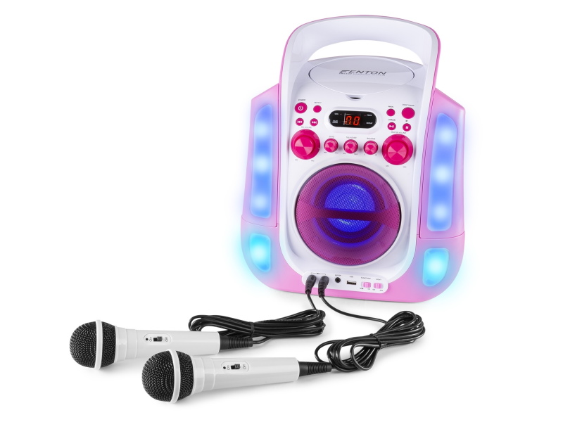 Fenton SBS30w-- Karaoke con CD USB Bluetooth. 2 mic Rosa
